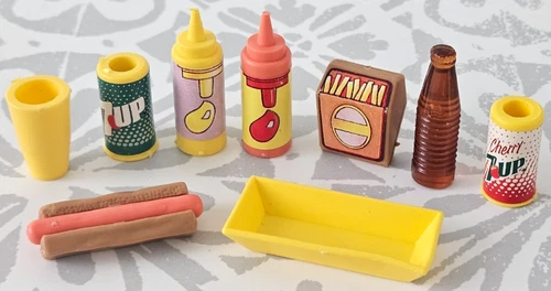 Vintage Barbie Doll Accessories POP FRIES HOT DOG BUN KETCHUP MUSTARD CUP TRAY