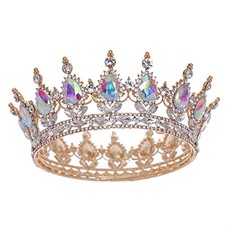 Queen Crown Rhinestone Wedding Crowns and Tiaras for Women Gold AB Color