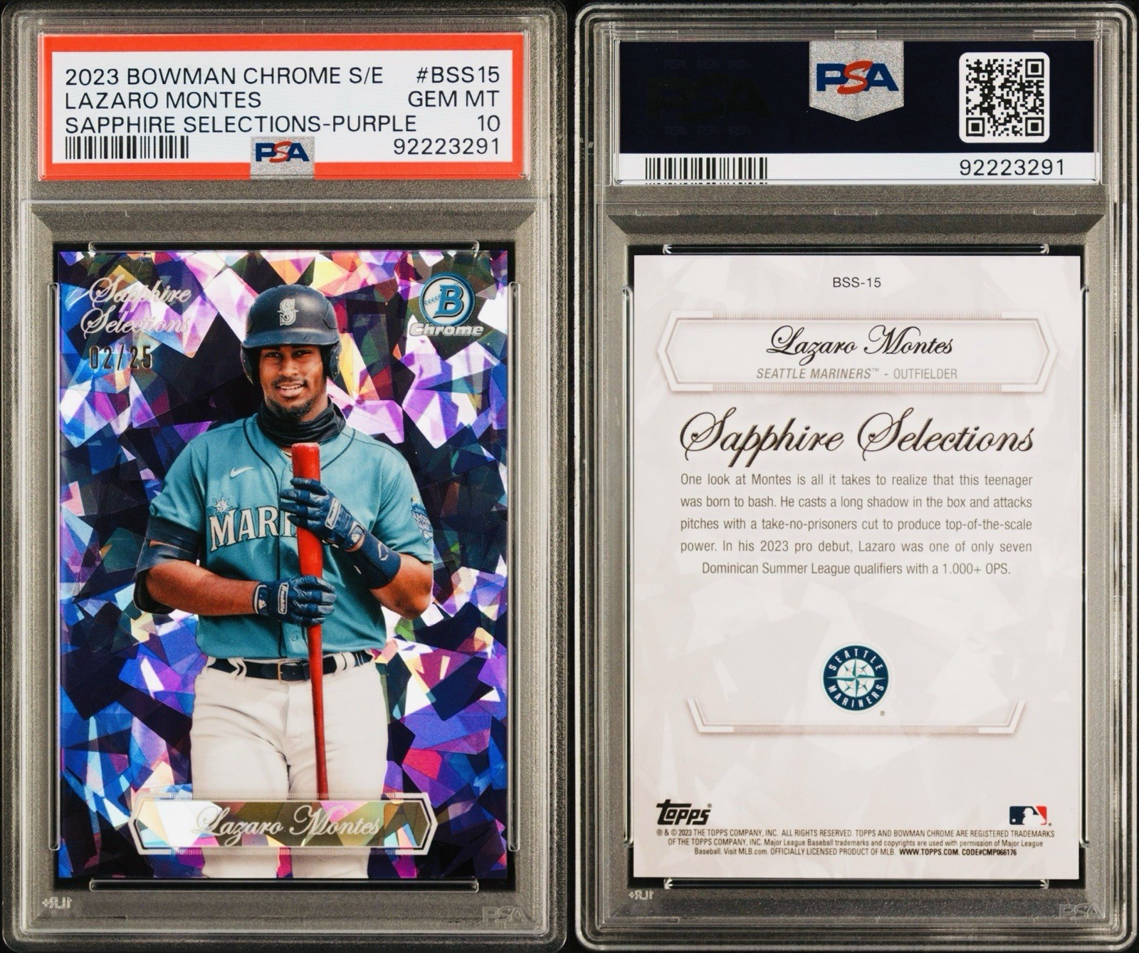 2023 Bowman Chrome Sapphire - Lazaro Montes Selections Purple 2/25 PSA 10
