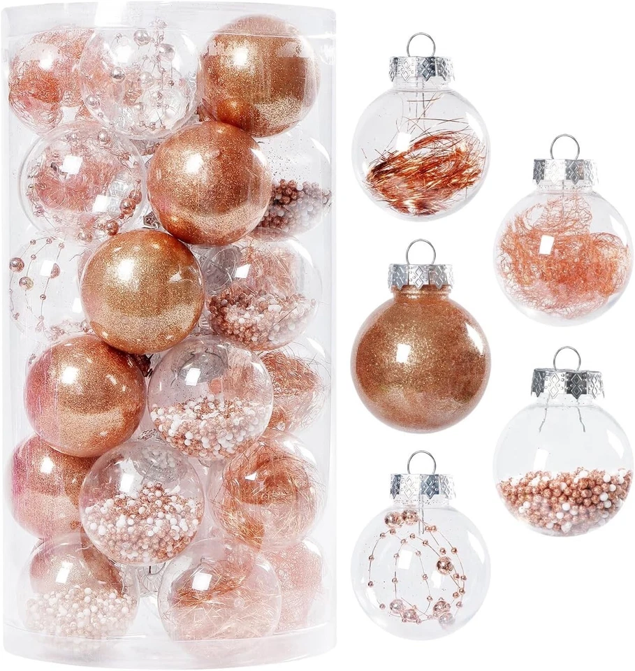 60 St 6cm Weihnachtskugeln gefüllt mit Deko Draht Glitzer Kugeln Rosé dekorativ#