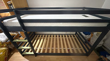Blue Wooden Bunk Bed Frame with Built-In Ladder & Slatted Base Single