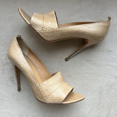 Devi Kroell Neutral Tan Python Stiletto Silver Heel Pump Women EU 40 9.5 Classic