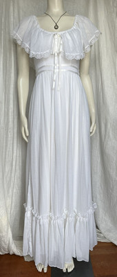 Vintage 1970s Prairie Maxi Dress Floaty Ruffle Cottagecore Boho Bride Size XS
