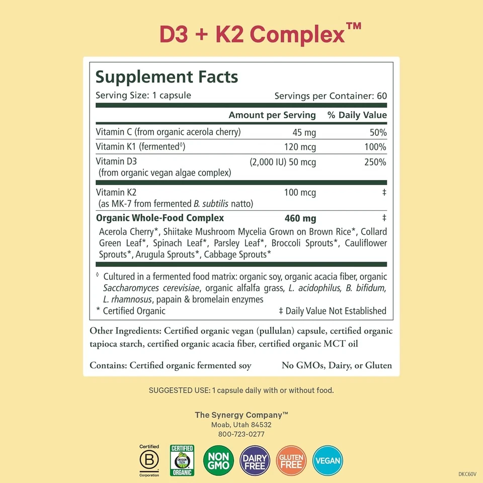 Complejo Orgánico D3 + K2 | Vitamina D3 K2 Vegana Salud Ósea, Cerebral e Inmune Foto 2 de 4