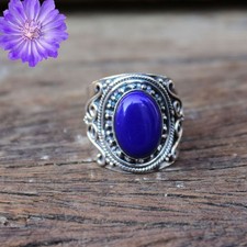 925 Sterling Silver Lapis Lazuli Gemstone Beautiful Handmade Woman Gift Ring