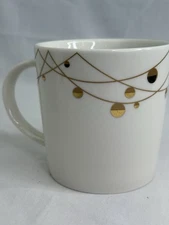 Starbucks 2012 Christmas Holiday White Coffee Mug w/ Gold Ornaments 14oz.