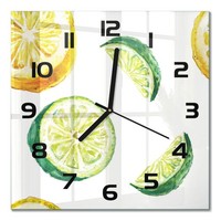 Wanduhr Glasuhr Aus GehäRtetem Glas Zitrone Und Limette Schwarze Zeiger 30X30 Cm