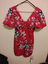 GUESS Floral Print Short Puff Sleeve V-Neck Sheath Dress Size 4 Pink