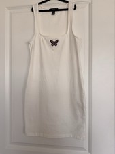 Forever 21 White Embroidered Butterfly Sleeveless Dress Women's Size Small Y2K