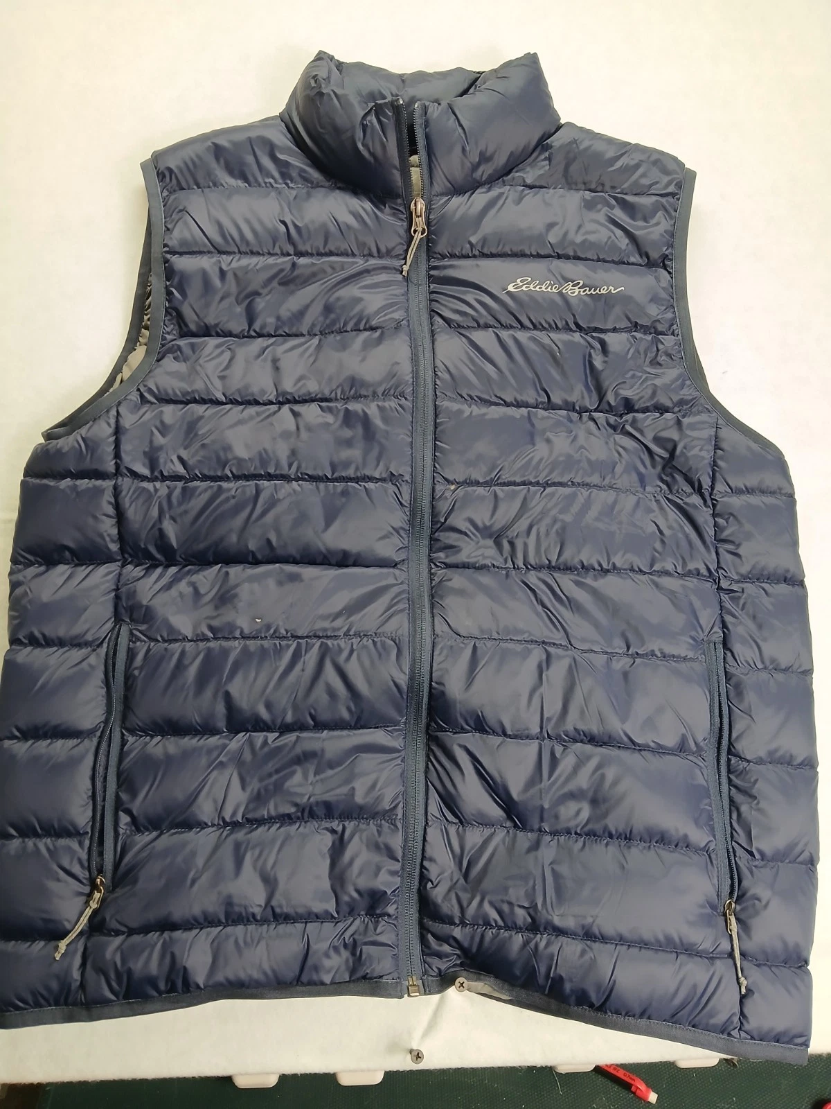 Eddie Bauer EB650 Down Puffer Vest Men Size M Outdoor Travel Full Zip Steel Blue