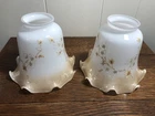 (2) Vintage Milk Glass Tan Floral DOGWOOD Ceiling Fan Light Shades 2" Fitter