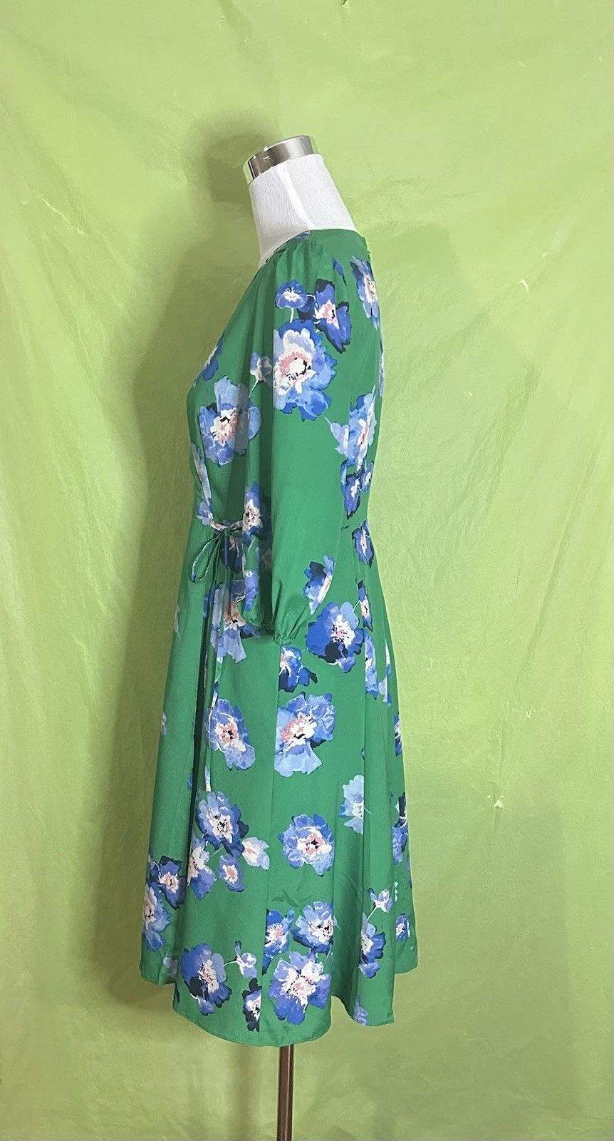 VETEMENTS Abito donna Eliza J taglia 6P Petite scollo a V blu verde floreale finto avvolgente surplice