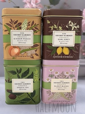 The Secret Garden Organic Tea Tin Set Ginger Peach Green Tea Earl Grey Sleep