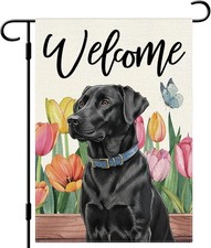 Welcome Spring Dog Garden Flag Black Labrador Floral Flag Double, 12��18 Inch