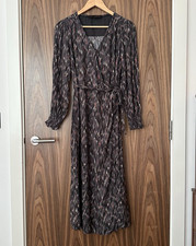 FatFace Copper & Black Farah Ikat Long Sleeve Wrap Tie Belt Midi Dress UK 12