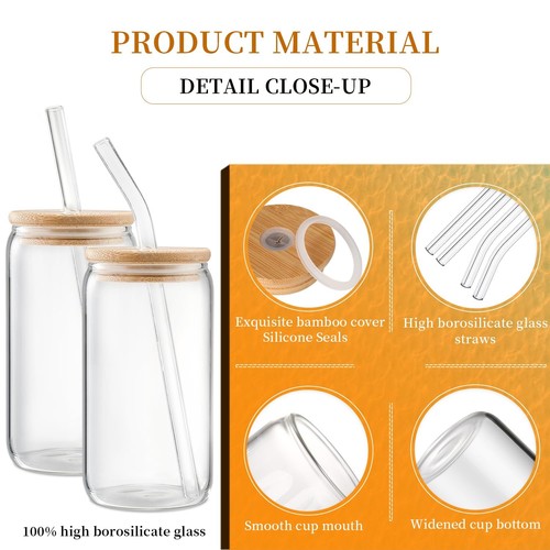 Glass Cups with Lids and Straws 4 pcs,16oz Drinking Glasses Set for Coffee Ba... - Picture 5 of 6
