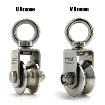 HEYOUS Swivel Cable Rope Wire Pulley Wheel Block U/V Groove Roller Wheel Bearing