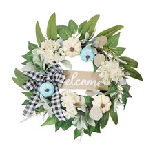 20" Autumn Pumpkin Wreath with Bows,White Artificial Flower and Green