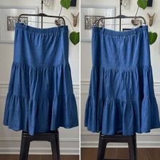 Vintage 80s 90s Carriage Court Cotton Denim Tiered midi Skirt L 10
