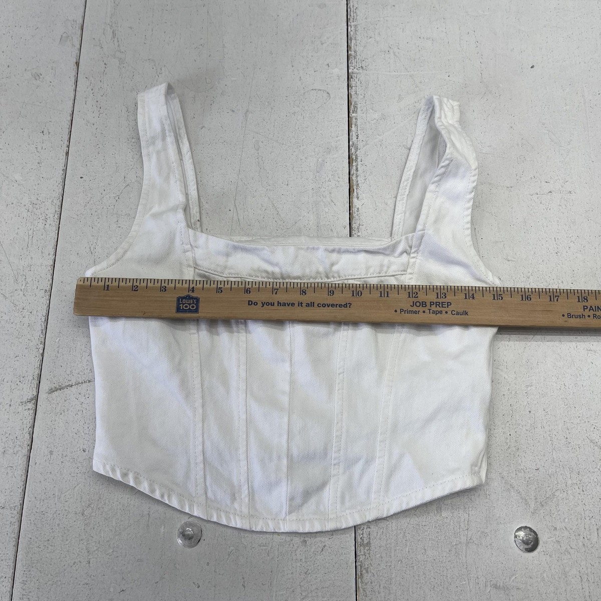 GUESS Corset Top Womens Small White Denim Boned Square Neck Zip