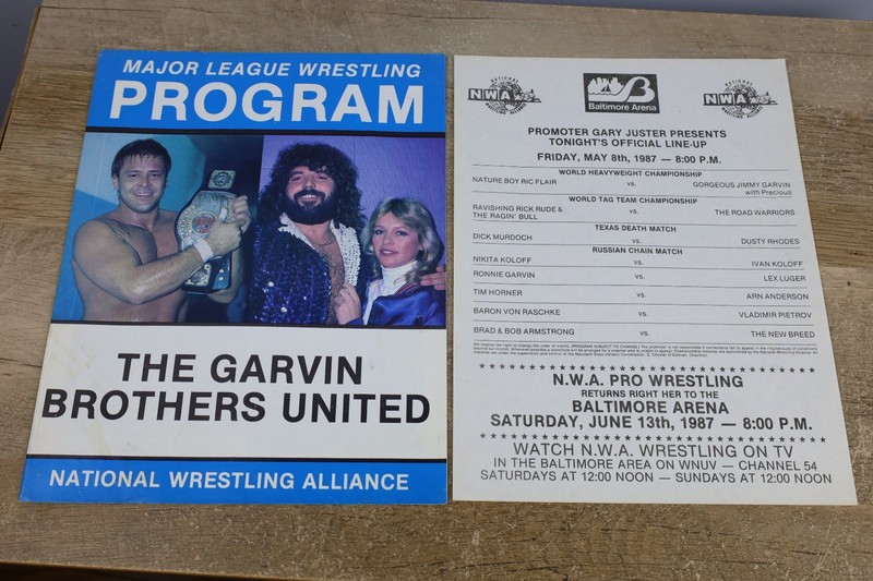 NWA Major League Wrestling Program Garvin Brothers + 1987 Match Sheet Ric Flair