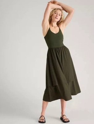 HTF Cute Athleta Elation V-neck Hybrid S Dress Aspen Olive Green Sz Small $129