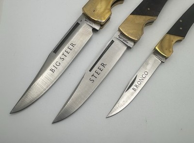 Lot Of 3 Vintage 1980s Valor Japan Wood Handle Lockback Folding