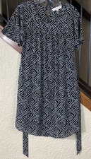 Loft Black/White Geometric Lined Tie Waist Dress Women’s XS