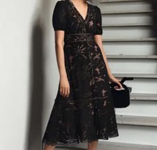 By Anthropologie Ophelia Dress Lace Black Short Sleeve V Neck Party Cocktail 4