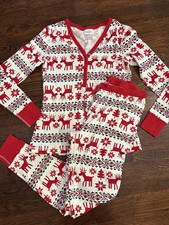 Hanna Andersson Pajama Set Women Medium Red Reindeer Fair Isle Organic Cotton