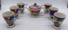 Vintage Sadler (Art Deco/Clarice Cliff Style) Teapot &6 Mugs, see description K6