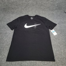 Nike Shirt Mens Medium Black White Swoosh Sportswear Lightweight Cotton New Tee