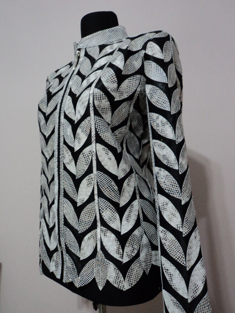 Flower Pattern Black Leather Jacket Woman Coat All Size Zipper Short Light D4 - Picture 83 of 86