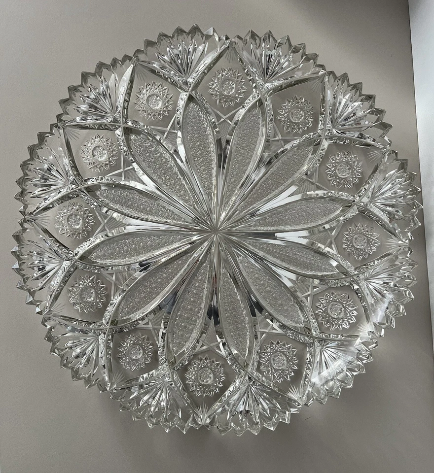 Böhmische Servierplatte Bleikristall fein geschliffen Zackenrand Ø28 cm Böhmen - Bild 4 von 4