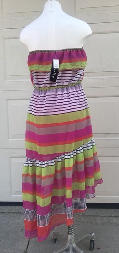 LADIES MEDIUM SLEEVELESS LINED MESH HIGH LOW COLORFUL PEPLUM DRESS!~NWT!~ - Picture 7 of 8