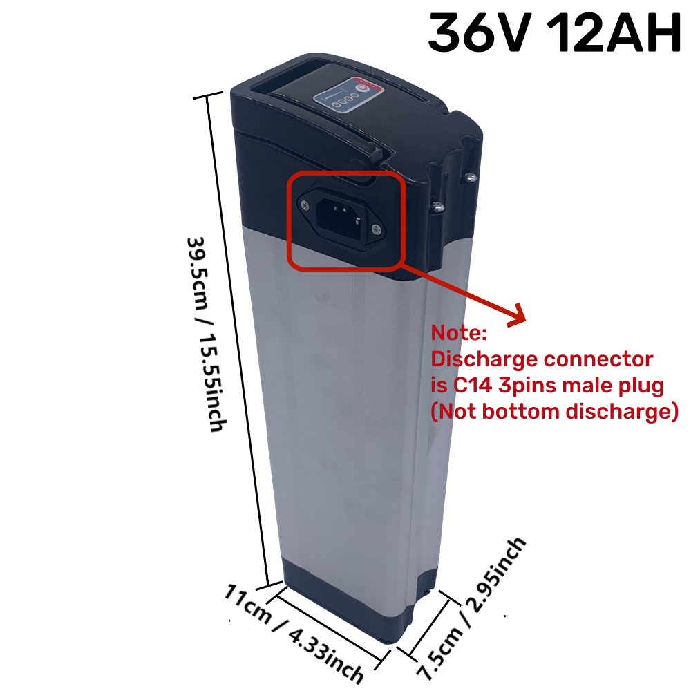 Batterie Lithium Ebike 36V 12Ah – Rechargeable 12000mAh, Avec Chargeur, 200x75x66mm