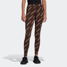 NWT ADIDAS Women's Sz XS All Over Logo High Waist Full Length Leggings Brown