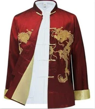Retro Men Chinese Style Jackets Dragon Embroidery Outwear Tops Tang Suit Shirts