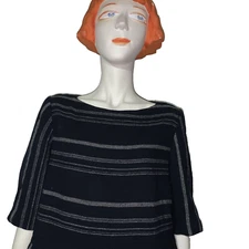 BRAND NEW TOAST• Navy & Ecru Moroccan Stripe Wool Gauze Midi Dress Size 14 (16)