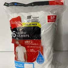Hanes Premium Tagless Crew Neck T-Shirts Men's Small White Original Fit 6-Pack