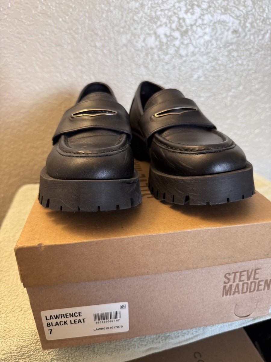 Steve Madden Women's Lawrence Loafer, Black Leather,