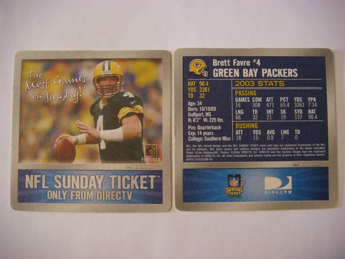 Beer Coaster BRETT FARVE #4 Green Bay Packers NFL 2003 Team DirecTV  Football