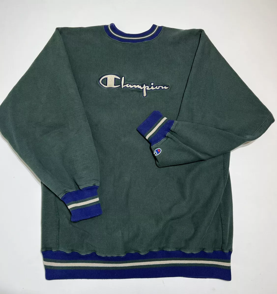 Vintage 90s Champion Reverse Weave Sweatshirt Ribbed Varsity Striped Script 3XL