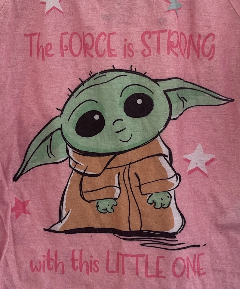 Star Wars Kids Girls Cute Baby Yoda Force Is Strong 100% Polyester PJ Top Pink 6 - Image 3 of 4