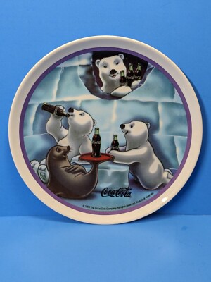 8'' 1998 Coca-Cola Polar Bear & Seal Collectible Plastic Dinner Plate By Gibson