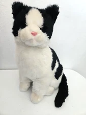 Vintage Etone Cat Plush Stuffed Animal Black White Sitting Pink Nose Kitty