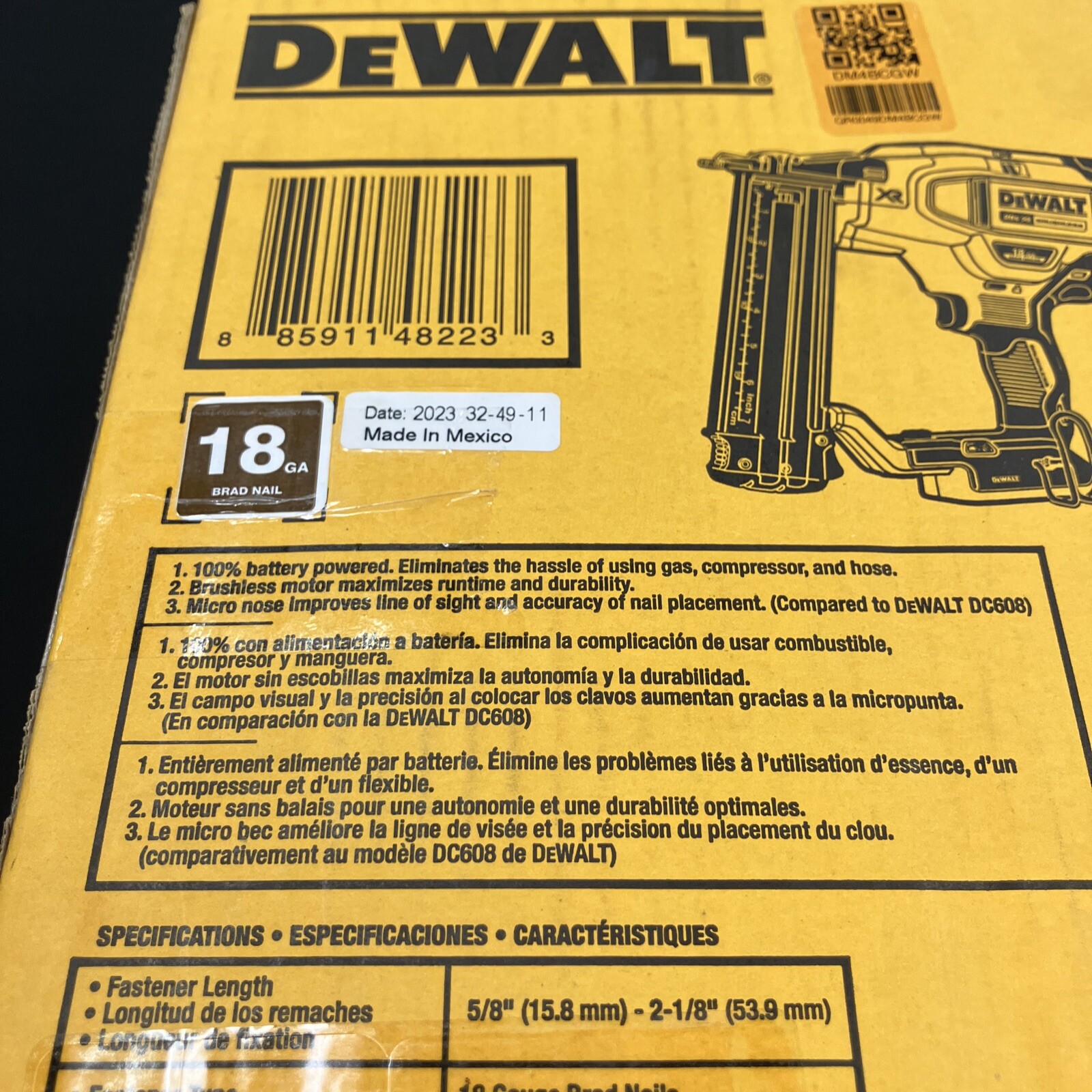 NEW Dewalt DCN680B 20V MAX SteelMaterial Cordless Brad Nailer 18GA