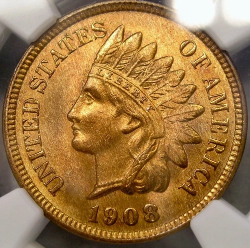 1908 INDIAN HEAD CENT/PENNY VERY GORGEOUS IMPECCABLE CHOICE GEM ++ NGC MS 66 RED
