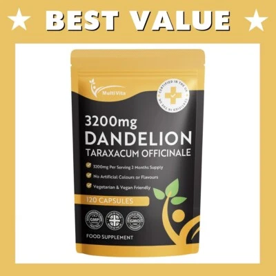 MULTIVITA Dandelion Root Capsules 3200mg 120 Vegan Friendly Strong Natural Extract UK Made
