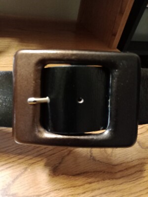 Ann Taylor Black Gold metallic Leather Wide Belt Size S 37  display picture 2